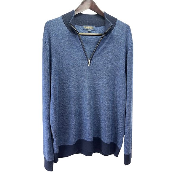 Brooks Brothers Blue Extra Fine Merino Wool 1/2 Zip Sweater, Men’s Size XLarge - Picture 3 of 6